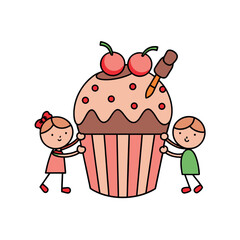 A delicious pink cupcake with a cake red cherry on top and cream icing is a perfect sweet dessert for a birthday celebration or a delightful snack