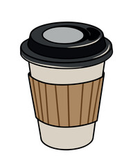 Brown paper coffee cup vector with lid and hot beverage for your cafe drink design