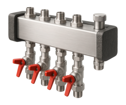 Insulated aluminum manifold for efficient energy distribution in multi-family homes.