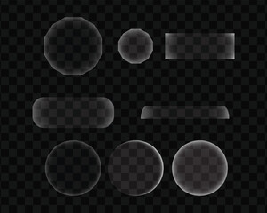 Collection of abstract geometric shapes and elements with transparent effects on a dark checkered background