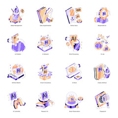 Fototapeta premium Set of Artificial Intelligence Isometric Illustrations 