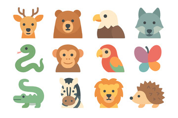 Obraz premium Colorful flat animal icons - wildlife and nature collection