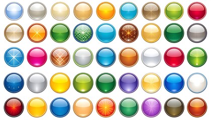Assortment of shiny, circular buttons in various bright colors