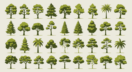 Collection of Various Tree Illustrations and Designs for Nature and Landscape Elements