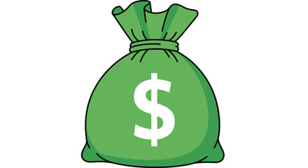 Green Money Bag Icon Symbol of Wealth and Financial Success on White Background