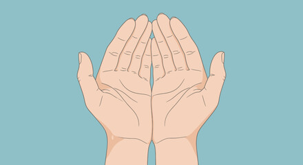 Open Palms Reaching Upward Against a Light Blue Background - A Symbol of Giving, Receiving, or Prayer