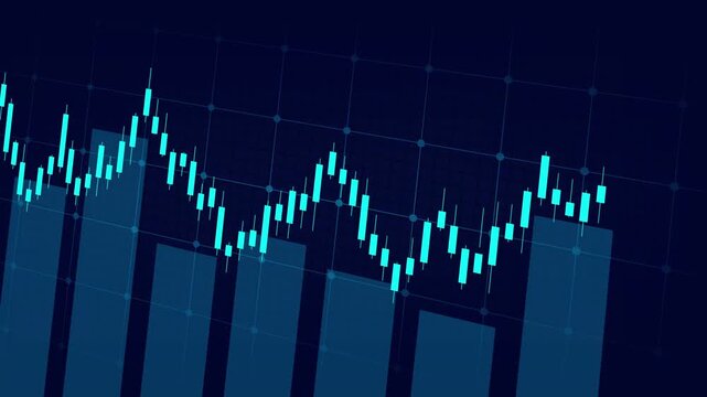 Financial chart with moving up graph in stock market on blue color background