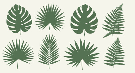 Tropical Leaf Assortment An Array of Palm and Fern Silhouettes