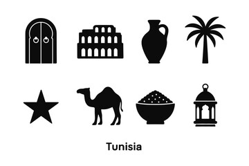 Iconic symbols of tunisia in minimalist silhouette design