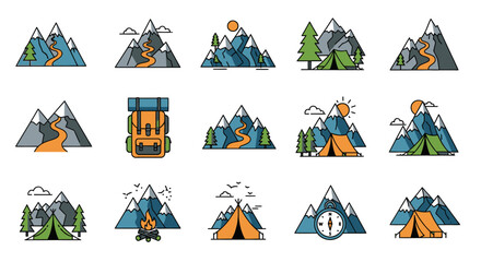 Adventure Icons Explore the Mountains with These Camping and Outdoor Activity Symbols