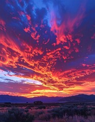 Fototapeta premium Dramatic Sunset with Red and Blue Sky