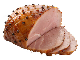 Single Glazed Ham Slice Isolated on Transparent Background