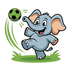 Naklejka premium A cheerful elephant playfully kicks a vibrant soccer ball, full of delight. This whimsical scene encapsulates joy, movement, and the spirit of play