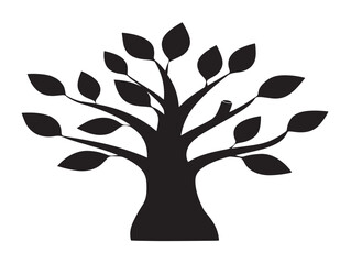 Bottle tree thick trunk silhouette in creative 2D vector line art