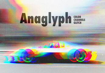 Anaglyph Glitch Photo Effect Mockup