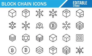 Crypto network line icons set for web and app UI