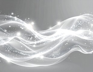 Flowing bright wavy white lines and specks of light on gray background