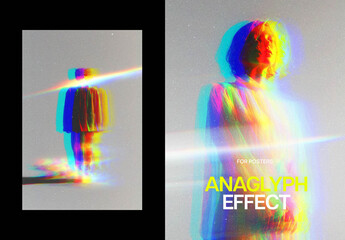 Anaglyph Glitch Poster Photo Effect Mockup