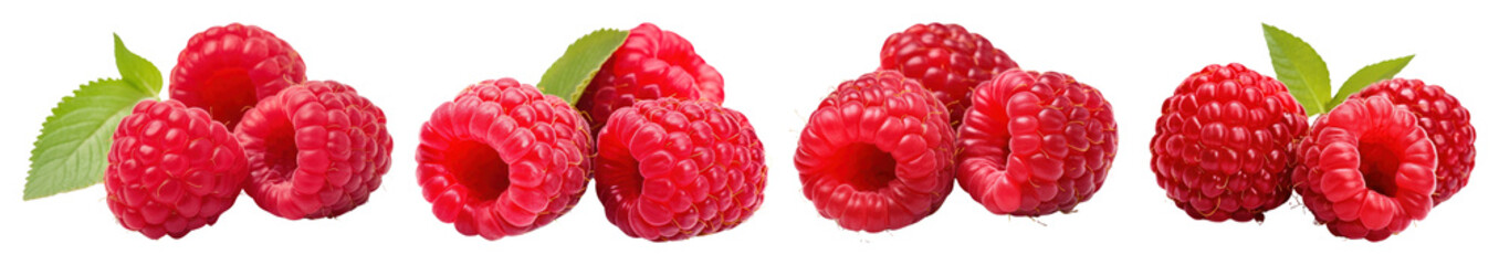 Obraz premium Fresh ripe raspberries with leaves