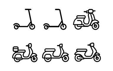 Minimalist line art of scooters and motorcycles in various styles