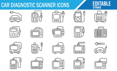 Automotive maintenance and repair scanner line art vector pack for design