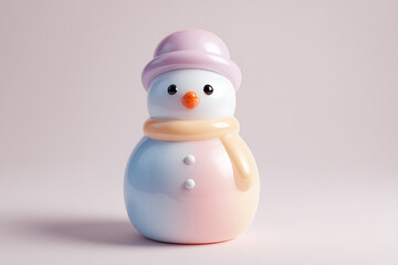 Charming pastel snowman figurine with a hat and scarf, radiating a cheerful and festive spirit.