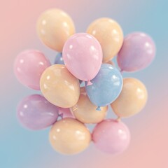 A Cluster of Pastel Balloons Floating Against a Soft Gradient Background.