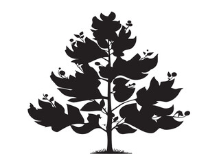 Tall poplar tree silhouette vector line art in solid black