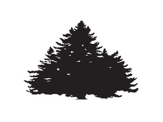 Giant redwood tree silhouette vector line art in solid black