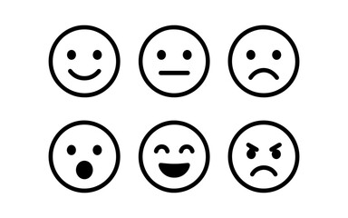 Fototapeta premium Minimalist emoji faces displaying six different emotions in black line art