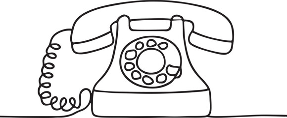 Minimalist Line Drawing of Retro Telephone Set Classic Communication Device Illustration