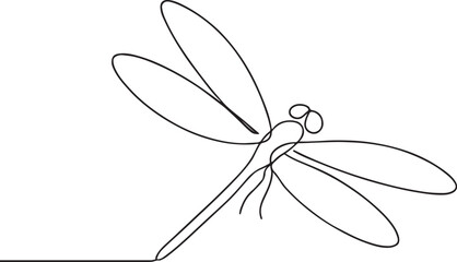 Minimalist Vector Line Art of Flying Dragonfly Symbolizing Nature and Freedom