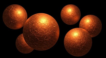 Abstract Spheres with Metallic Texture and Warm Lighting.
