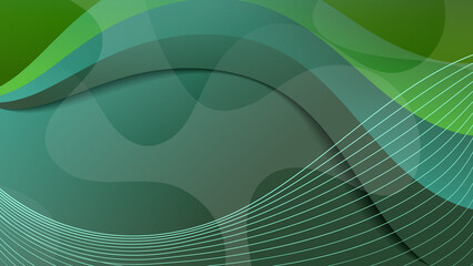 Abstract art background in green tones. Beautiful composition of overlapping smooth translucent shapes, wavy stripes. template for your projects. 