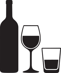 Silhouette of Wine Bottle and Glass Minimalist Liquor Beverage Illustration