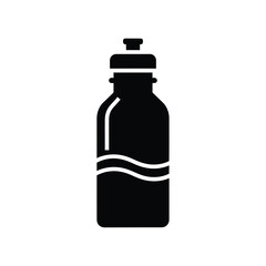 Simple black silhouette of a sports water bottle with cap and water line silhouette