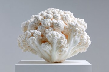 White cauliflower styled as a classical dome structure, showcasing intricate textures and natural beauty, perfect for culinary presentations and artistic displays