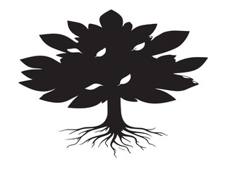 Fototapeta premium Balanced growth tree with light and roots silhouette vector art