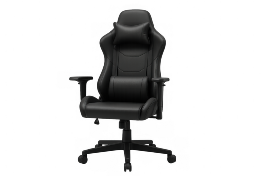 Black leather gaming chair providing comfort and ergonomic design for extended use, with adjustable features and wheels