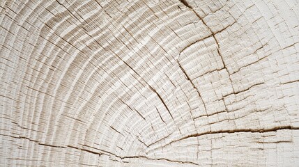 Fototapeta premium Macro photo of a wooden log cross-section showing pale growth rings, detailed wood texture, and organic pattern