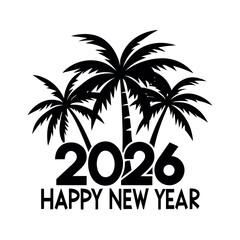 Fototapeta premium Palm trees silhouette happy new year 2026.