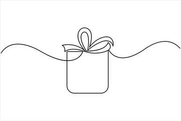 Gift box continuous one line art drawing. Presents with ribbon bow single line art. Line art Christmas surprise vector illustration