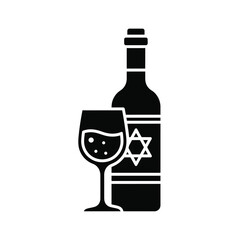 Silhouette of a wine bottle with star of david and a glass of wine iconic symbolism silhouette