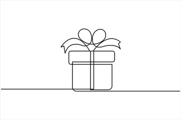 Gift box continuous one line art drawing. Presents with ribbon bow single line art. Line art Christmas surprise vector illustration