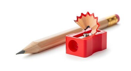 Isolated pencil and sharpener on white background for stationery design.