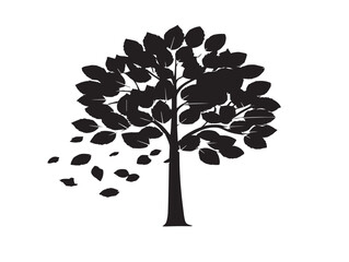 Tree with falling leaves silhouette icon vector illustration solid graphic