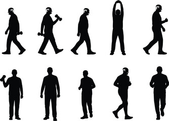 Grandpa Doing Light Workout or Jogging, Elderly Fitness Vector Illustration, Active Senior and Healthy Lifestyle Concept