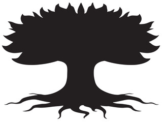 Tree with intertwined roots silhouette icon vector illustration solid graphic