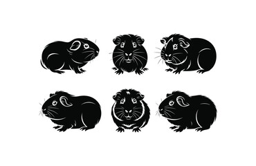 Set of guinea pig silhouettes vector illustration, pet design element collection