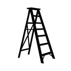 A-frame wooden ladder standing upright ready for use and maintenance tasks silhouette